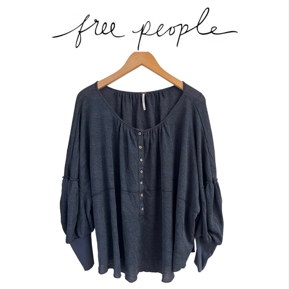 FREE PEOPLE “Marla” Women’s Textured Sheer Henley/ Oversized/ Size S/ MSRP $98
